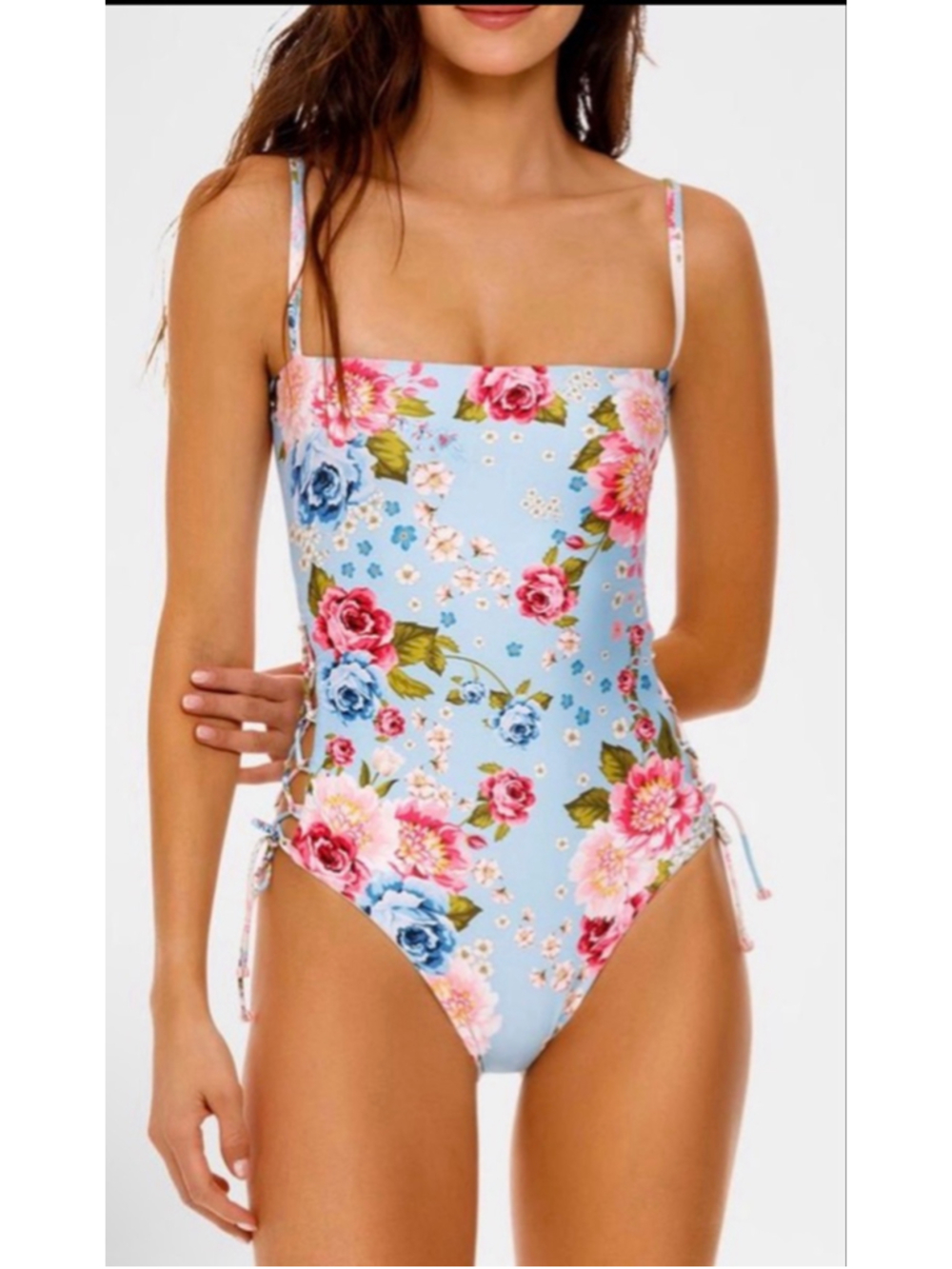New Agua Bendita Mariel Meraki Floral 1 Piece Swimsuit M White Pink - Picture 7 of 9
